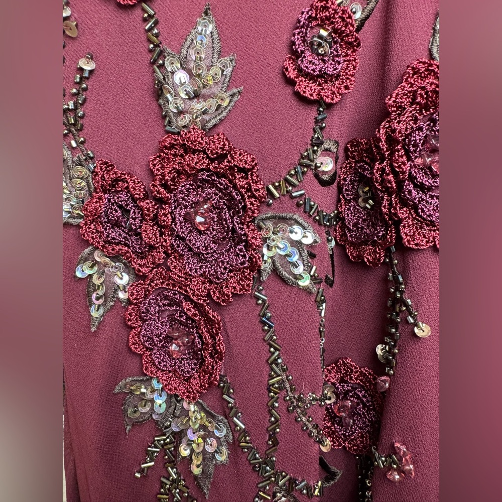 Vintage Y2K Sue Wong Nocturne Burgundy Beaded Embroidered Asymmetrical Dress 4 - Picture 17 of 17